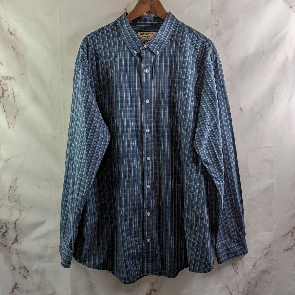 Duluth Shirt Mens 2XL Blue Button Down Plaid Long Sleeve Wrinkle Fighter Iron